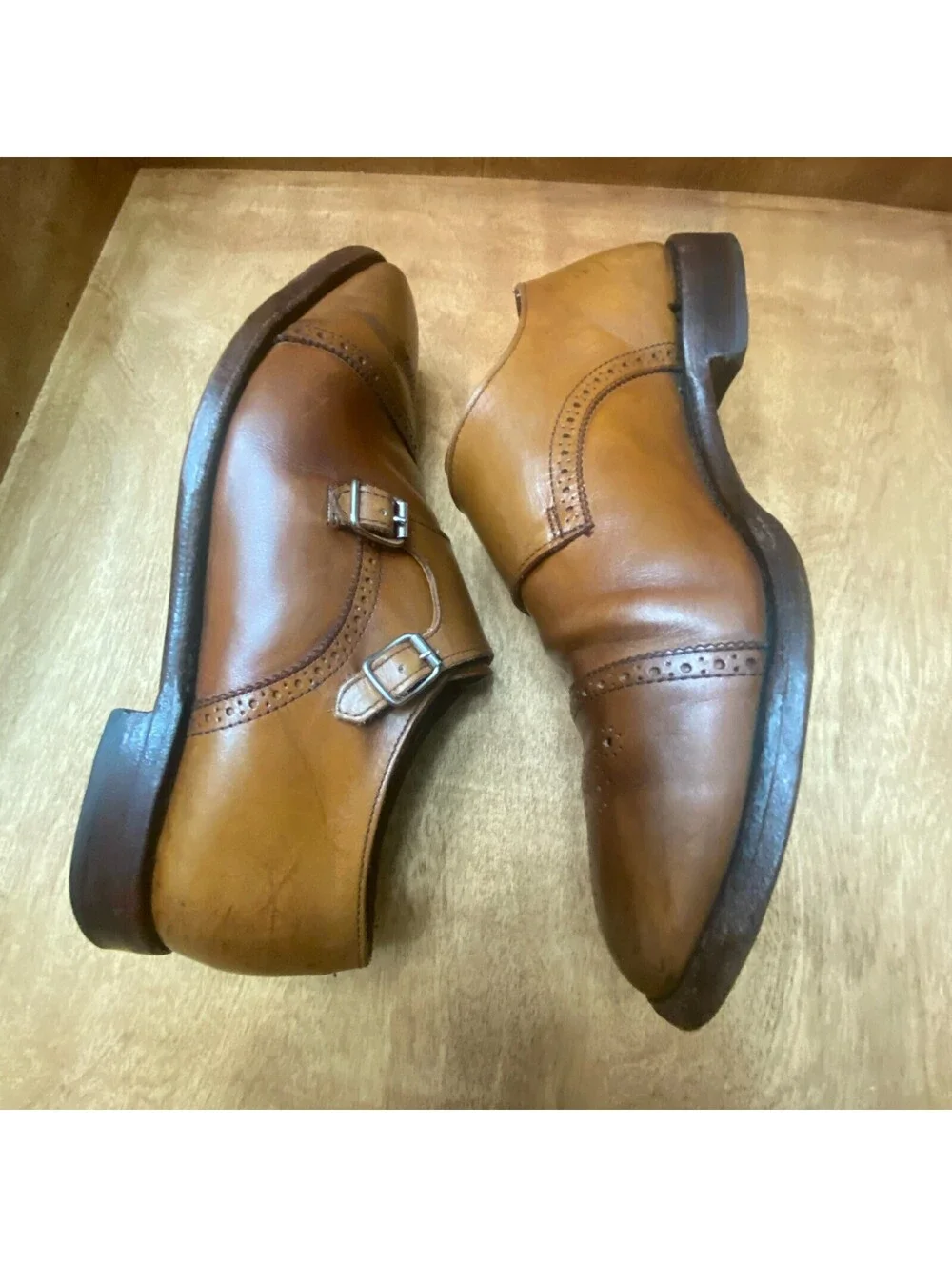 Allen Edmonds St. John's Double Monk Strap Brown Leather Shoes Mens Size 10.5 3E
